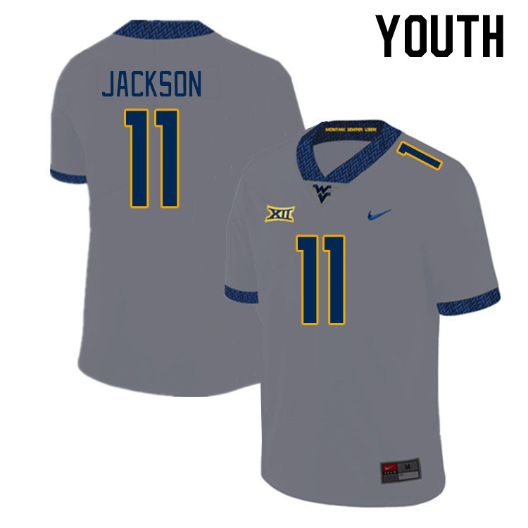 Youth #11 T.J. Jackson West Virginia Mountaineers College Football Jerseys Stitched Sale-Grey
